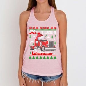 Trucker Truck Driver Ugly Xmas Merry Trucking Christmas Great Gift Women's Knotted Racerback Tank