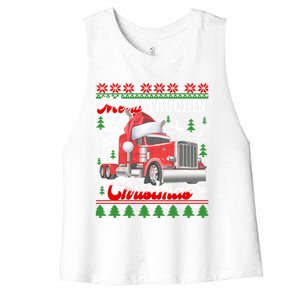 Trucker Truck Driver Ugly Xmas Merry Trucking Christmas Great Gift Women's Racerback Cropped Tank