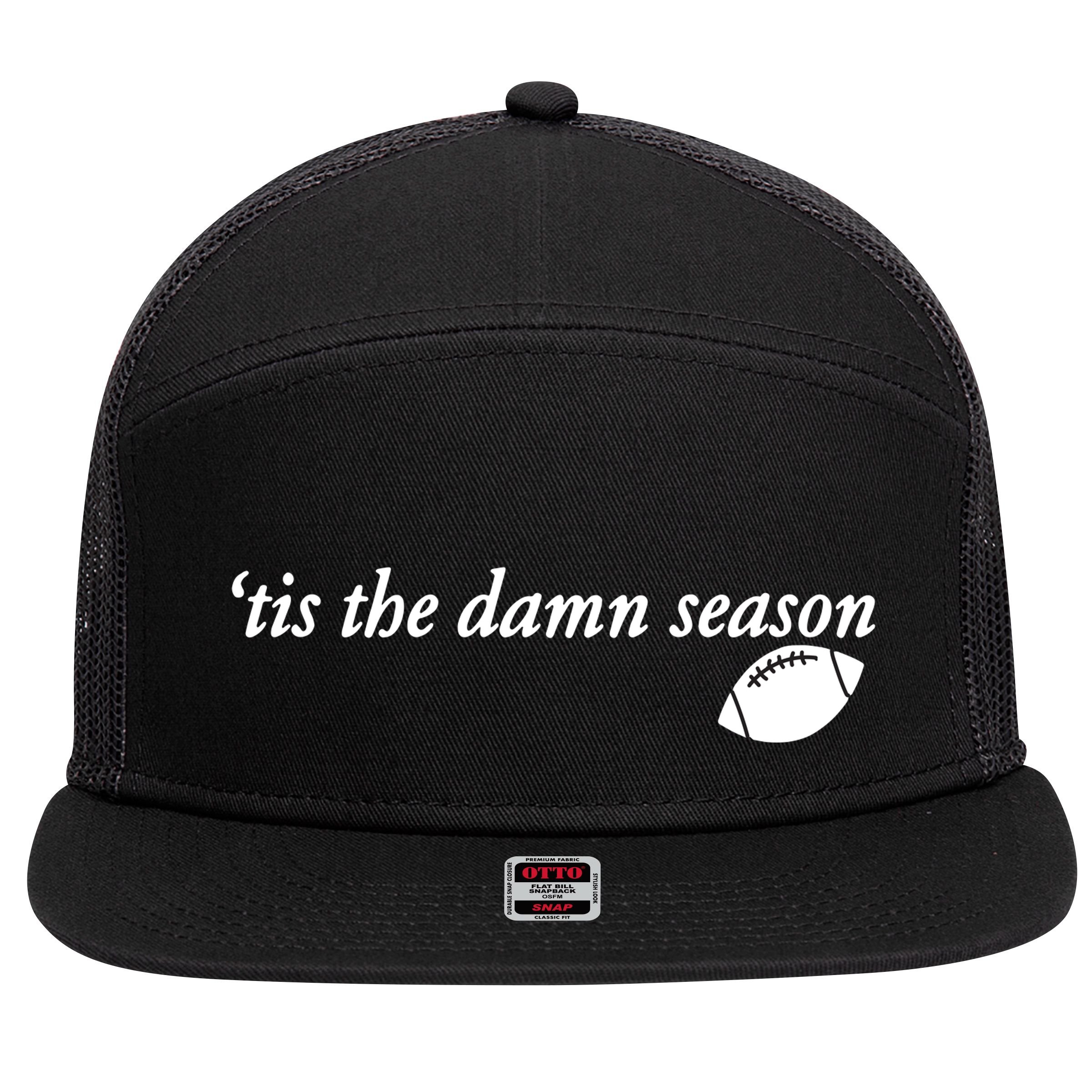 Tis The Damn Season Football 7 Panel Mesh Trucker Snapback Hat