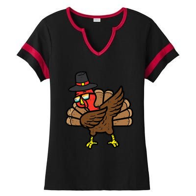 Thanksgiving Turkey Dab Dance Ladies Halftime Notch Neck Tee