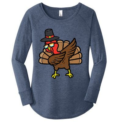 Thanksgiving Turkey Dab Dance Women's Perfect Tri Tunic Long Sleeve Shirt