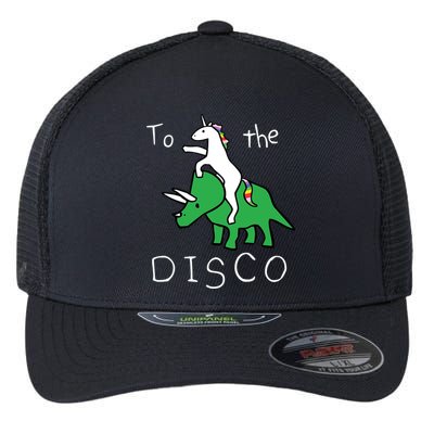 To The Disco Magical Unicorn Dinosaur Retro 80s Party Flexfit Unipanel Trucker Cap