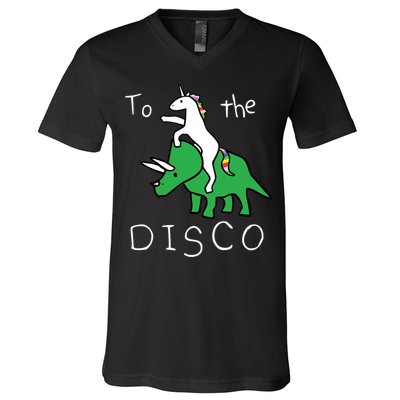 To The Disco Magical Unicorn Dinosaur Retro 80s Party V-Neck T-Shirt
