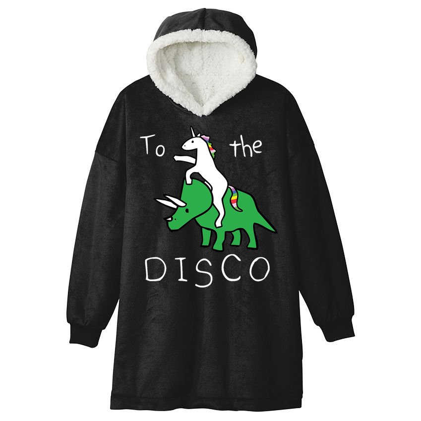 To The Disco Magical Unicorn Dinosaur Retro 80s Party Hooded Wearable Blanket