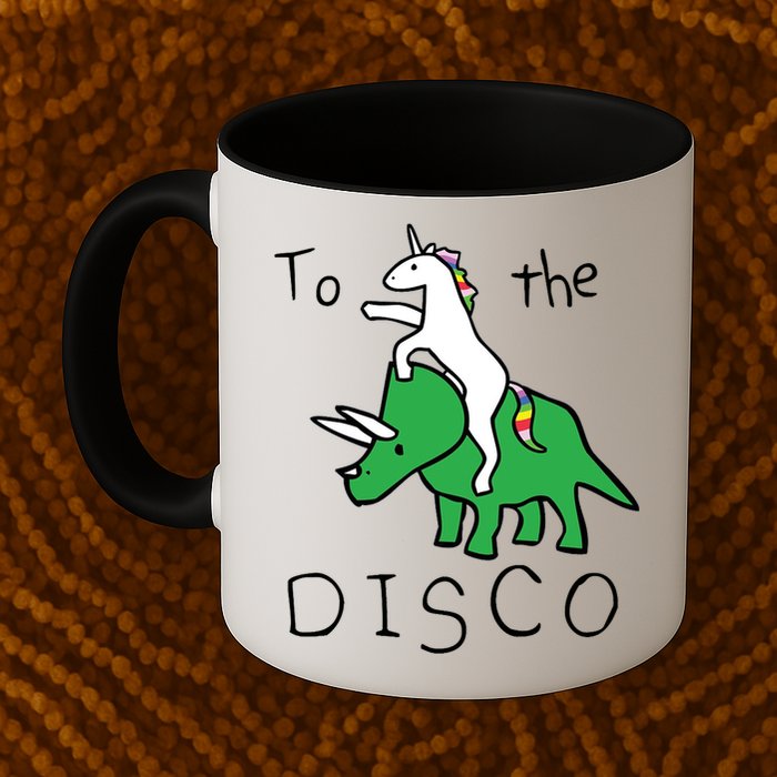 To The Disco Magical Unicorn Dinosaur Retro 80s Party Mug