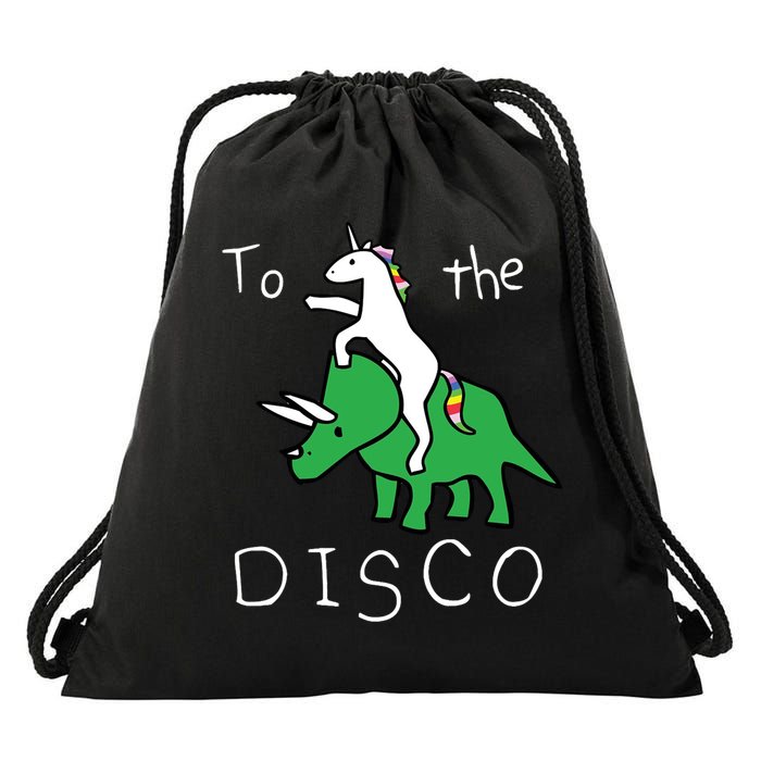 To The Disco Magical Unicorn Dinosaur Retro 80s Party Drawstring Bag
