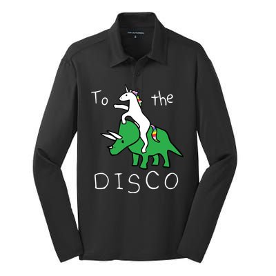 To The Disco Magical Unicorn Dinosaur Retro 80s Party Silk Touch Performance Long Sleeve Polo