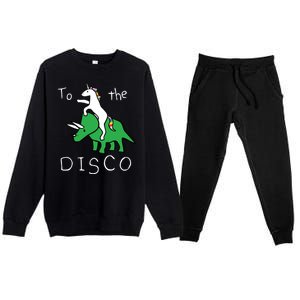 To The Disco Magical Unicorn Dinosaur Retro 80s Party Premium Crewneck Sweatsuit Set