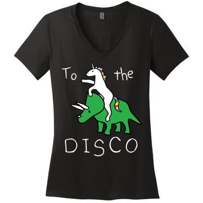 To The Disco Magical Unicorn Dinosaur Retro 80s Party Women's V-Neck T-Shirt