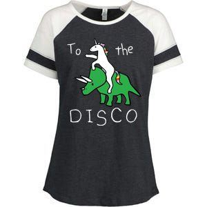 To The Disco Magical Unicorn Dinosaur Retro 80s Party Enza Ladies Jersey Colorblock Tee