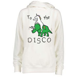 To The Disco Magical Unicorn Dinosaur Retro 80s Party Womens Funnel Neck Pullover Hood