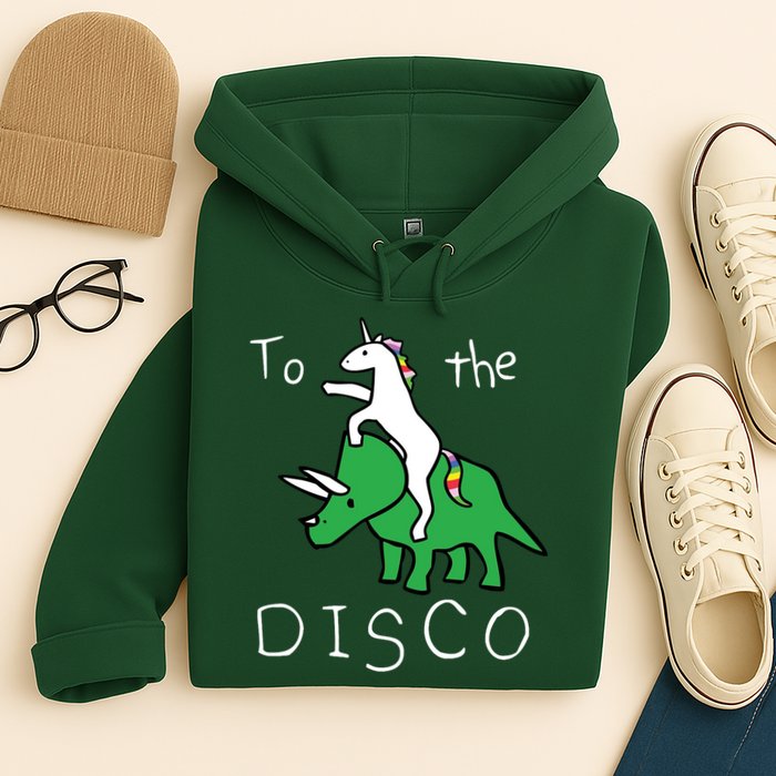To The Disco Magical Unicorn Dinosaur Retro 80s Party Hoodie