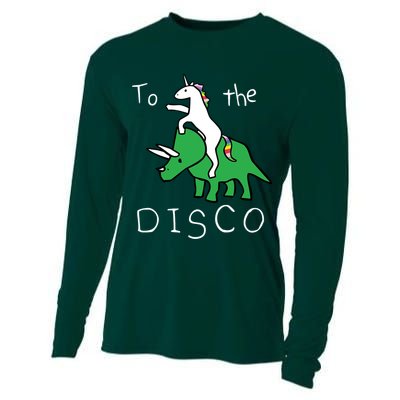 To The Disco Magical Unicorn Dinosaur Retro 80s Party Cooling Performance Long Sleeve Crew