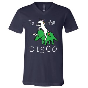 To The Disco Magical Unicorn Dinosaur Retro 80s Party V-Neck T-Shirt