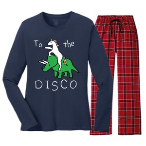 To The Disco Magical Unicorn Dinosaur Retro 80s Party Women's Long Sleeve Flannel Pajama Set 