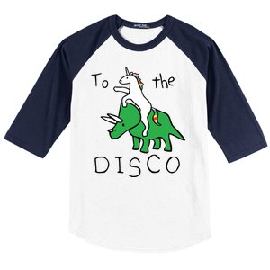 To The Disco Magical Unicorn Dinosaur Retro 80s Party Baseball Sleeve Shirt