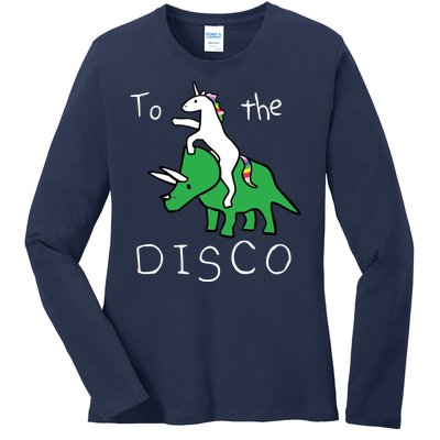 To The Disco Magical Unicorn Dinosaur Retro 80s Party Ladies Long Sleeve Shirt