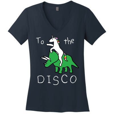 To The Disco Magical Unicorn Dinosaur Retro 80s Party Women's V-Neck T-Shirt