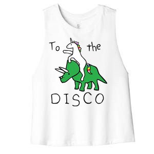 To The Disco Magical Unicorn Dinosaur Retro 80s Party Women's Racerback Cropped Tank