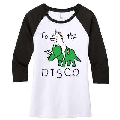 To The Disco Magical Unicorn Dinosaur Retro 80s Party Women's Tri-Blend 3/4-Sleeve Raglan Shirt