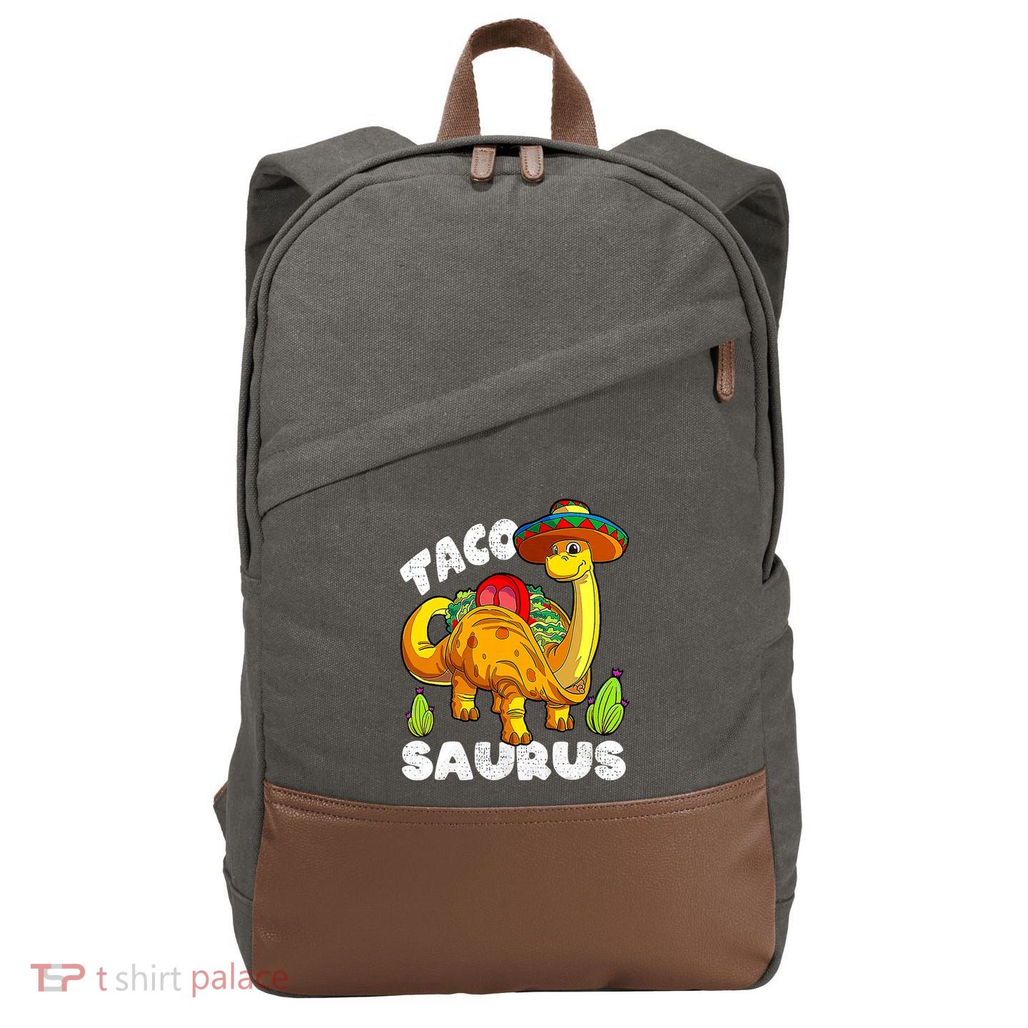 Tacosaurus Taco Dinosaur Funny Dino Cinco De Mayo Mexican Cotton Canvas Backpack