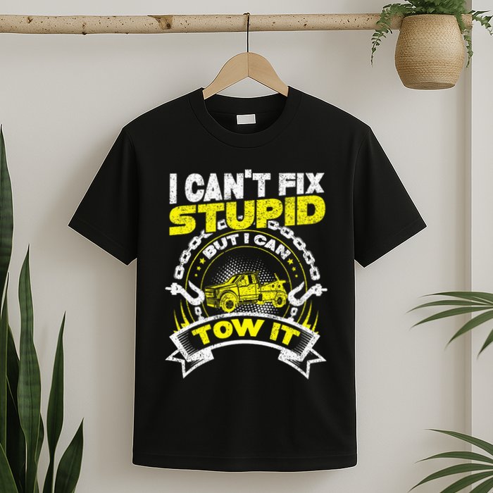 Tow Truck Driver Wrecker I Can't Fix Stupid But I Can Tow It T-Shirt