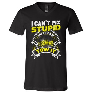 Tow Truck Driver Wrecker I Can't Fix Stupid But I Can Tow It V-Neck T-Shirt