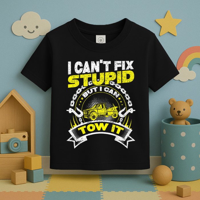 Tow Truck Driver Wrecker I Can't Fix Stupid But I Can Tow It Toddler T-Shirt