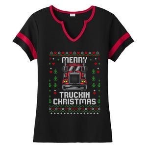 Trucker Truck Driver Ugly Xmas Merry Trucking Christmas Gift Ladies Halftime Notch Neck Tee