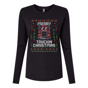 Trucker Truck Driver Ugly Xmas Merry Trucking Christmas Gift Womens Cotton Relaxed Long Sleeve T-Shirt