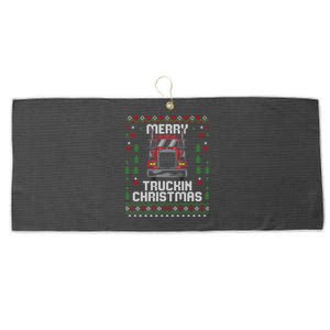 Trucker Truck Driver Ugly Xmas Merry Trucking Christmas Gift Large Microfiber Waffle Golf Towel