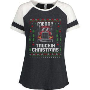 Trucker Truck Driver Ugly Xmas Merry Trucking Christmas Gift Enza Ladies Jersey Colorblock Tee