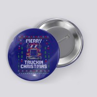 Trucker Truck Driver Ugly Xmas Merry Trucking Christmas Gift Button