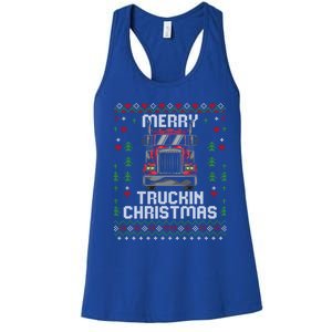 Trucker Truck Driver Ugly Xmas Merry Trucking Christmas Gift Women's Racerback Tank