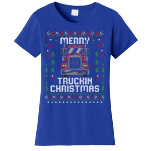 Trucker Truck Driver Ugly Xmas Merry Trucking Christmas Gift Women's T-Shirt