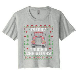 Trucker Truck Driver Ugly Xmas Merry Trucking Christmas Gift Women's Crop Top Tee