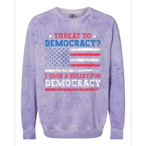 Threat To Democracy I Took A Bullet For Democracy Trump 2024 Colorblast Crewneck Sweatshirt