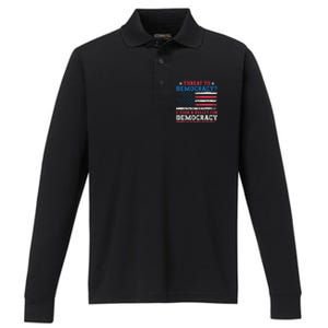 Threat To Democracy I Took A Bullet For Democracy Trump 2024 Performance Long Sleeve Polo