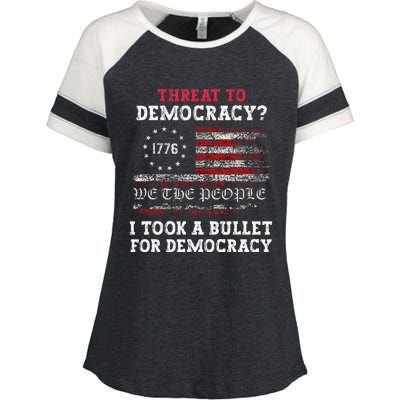 Threat To Democracy I Took A Bullet For Democracy Trump Enza Ladies Jersey Colorblock Tee