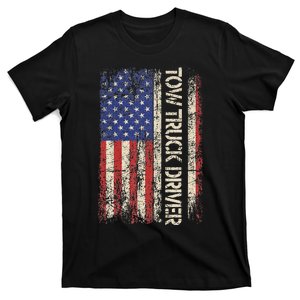 Tow Truck Driver Usa American Flag Towing Dad T-Shirt