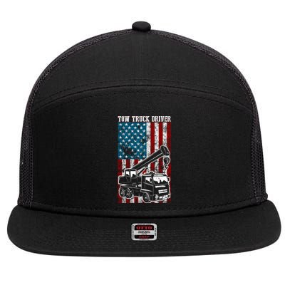 Tow Truck Driver American Flag Gift Patriotic Towing Dad Gift 7 Panel Mesh Trucker Snapback Hat