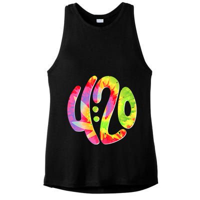 Trippy Tie Dye 4 20 Four Twenty Ladies PosiCharge Tri-Blend Wicking Tank