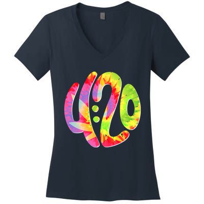 Trippy Tie Dye 4 20 Four Twenty Women's V-Neck T-Shirt