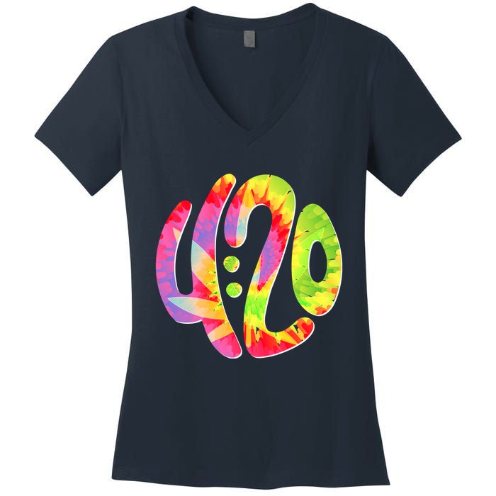Trippy Tie Dye 4 20 Four Twenty Women's V-Neck T-Shirt