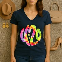 Trippy Tie Dye 4 20 Four Twenty Women's V-Neck T-Shirt
