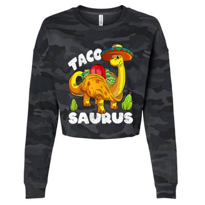 Tacosaurus Taco Dinosaur Funny Dino Cinco De Mayo Mexican Cropped Pullover Crew