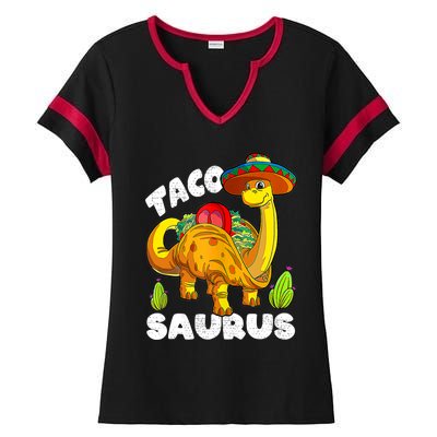 Tacosaurus Taco Dinosaur Funny Dino Cinco De Mayo Mexican Ladies Halftime Notch Neck Tee