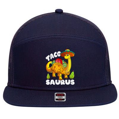 Tacosaurus Taco Dinosaur Funny Dino Cinco De Mayo Mexican 7 Panel Mesh Trucker Snapback Hat