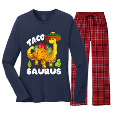 Tacosaurus Taco Dinosaur Funny Dino Cinco De Mayo Mexican Women's Long Sleeve Flannel Pajama Set 