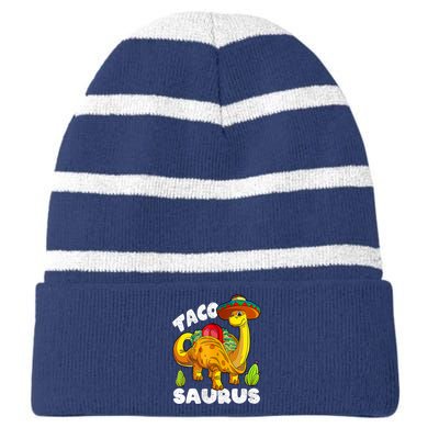 Tacosaurus Taco Dinosaur Funny Dino Cinco De Mayo Mexican Striped Beanie with Solid Band